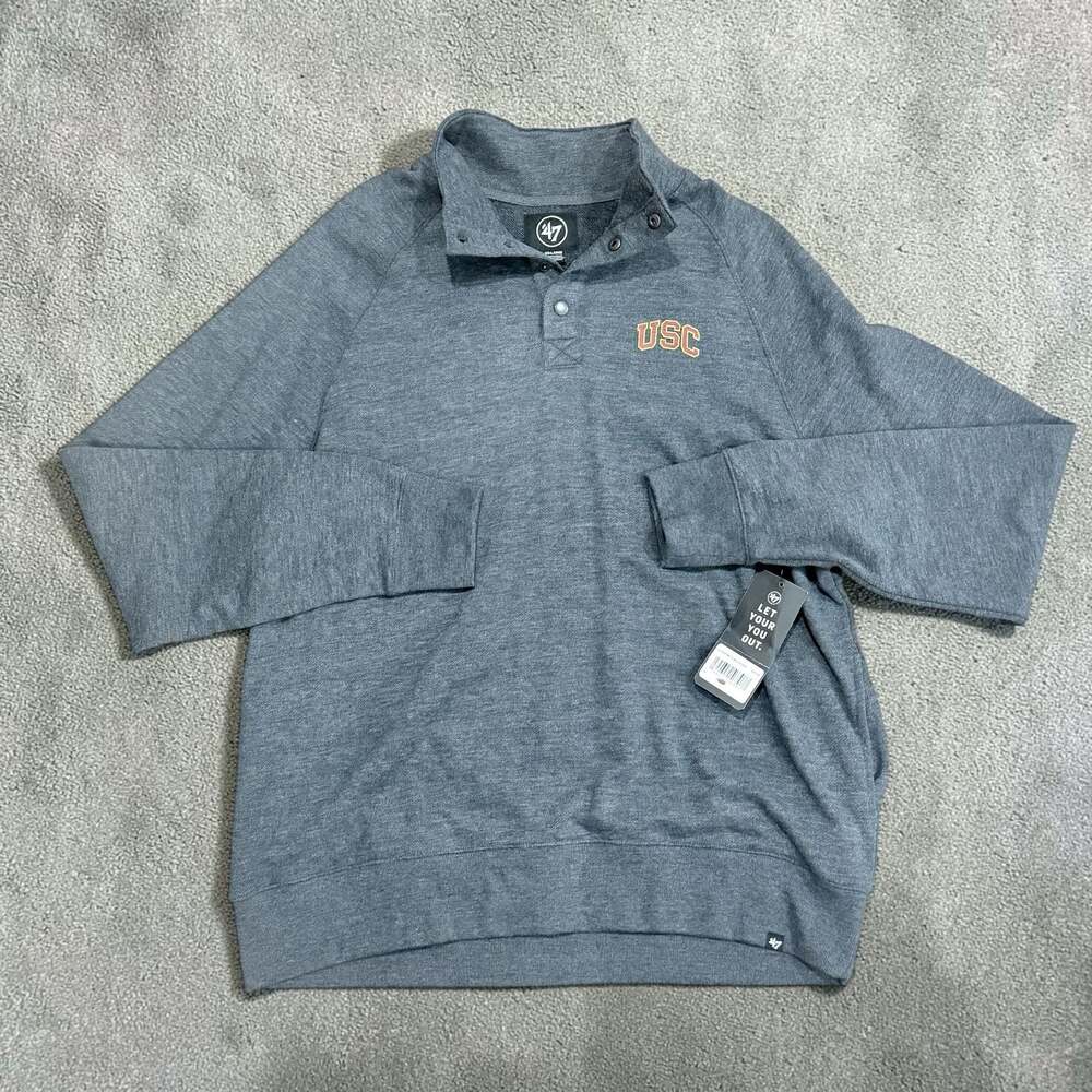 47 Brand USC Trojans Heather Gray Snap-Button Pullover Sweatshirt Size XXL NWT